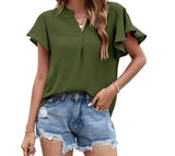 Fashionkova  2022 Summer Women Elegant Chiffon Shirt Blouse V-Neck Flying Sleeve Solid Color Shirts Ladies Loose Casual Street Tops Blouses