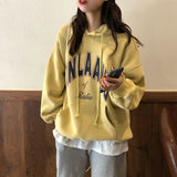 Fashionkova  Fashion Hoodie Yellow Sweatshirt Long Sleeve Korean Lazy Wind Baggy Letter Printing Vintage Female Tops Pullover Hoodie Autumn