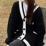 Fashionkova  Korean Style Black Knitted Cardigan Sweater Women Oversize Fashion Single Breasted Knitwear Jackets Autumn Jumper Coat