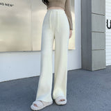 Fashionkova  Winter Ins Elastic High Waist Wide Leg Pants Women Loose Solid Soft Knitted Trousers Female Straight Draped Mopping Pants