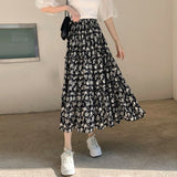 Fashionkova Floral Long Skirt Women Summer 2023 Chiffon High Waist Loose Vintage Elegant Patchwork A-line Midi Skirt Korean Style
