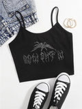 Fashionkova  Gothic Spider Rhinestone Spaghetti Strap Crop Top Women Summer Y2K Clothes High Street Harajuku Backless Cami Tee Shirt Tshirt