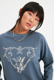 Fashionkova Printed Oversize Knitted Sweatshirt
