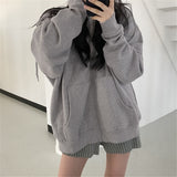 Fashionkova  2022 Women's Oversized Hoodies Casual Solid Long Sleeve Zipper Jackets Korean Version Harajuku Loose Fleece Hooded Sweatshirts