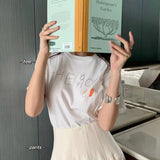 Fashionkova   Round Neck T-shirt Hand-painted Graffiti Print Rolled Hem Pullover Tops Summer Women Clothes Harajuku Y2k Top Graphic