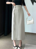 Fashionkova High Waist Long Skirt Women New Arrival 2024 Autumn Korean Style All-match Solid Color Office Lady Elegant A-line Skirts