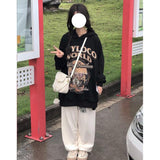 Fashionkova Black Women Sweatshirt Hooded Vintage Letter Jacket Long Sleeve Korean Fashion Pullover Casual Y2K Style Autumn NEW Female Tops