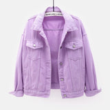 Fashionkova  Women's Denim Jacket Spring Autumn Short Coat Pink Jean Jackets Casual Tops Purple Yellow White Loose Tops Lady Outerwear 22586