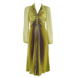 Fashionkova  Y2K Pleated Lantern Sleeves Elegant Maxi Dress For Woman Liuli Green Straps Evening Party Clubwear Fashion Slim Bodycon Dresses
