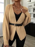 Fashionkova  Solid Brown H Shape Loose Open Cardigan Sweater Long Lantern Sleeves Autumn Winter Clothing