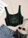 Fashionkova  Gothic Grunge Print Crop Tank Top For Women Summer Sleeveless Topstitching Patchwork Asymmetrical Cute Baby Tee Y2K Shirts
