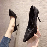 Fashionkova  2022 Black White Shoes Woman Heel High Heels Shallow Pumps Suede Leather Wedding Stilettos Pumps Sexy Women Shoes