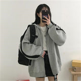 Fashionkova  Women Hoodie Harajuku Korean Version Oversized Solid Color Zip Up Sweatshirt Female Casual Long Sleeve Pocket Hooded Coat Jacket