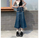 Fashionkova  Y2K Women Streetwear Vintage Knee Length Denim Midi Long Skirt High Waist Straight Grunge Jeans Alt Maxi Jean Skirts Clothes