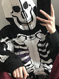 Fashionkova  Y2K Gothic Zip Up Hoodies Women Punk Oversized Skull Skeleton Print Sweatshirts Black Hip Hop Loose Tops Jacket Grunge