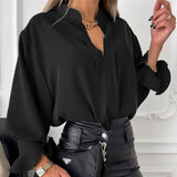 Fashionkova &nbsp;Spring V Neck Solid Women Tops And Blouses Elegant Lantern Long Sleeve Loose Shirt Pullover 2025 Casual Streetwear Blusas