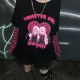 Fashionkova  Emo Women Autumn Alt Streetwear Harajuku Gothic Anime Fairy Grunge Punk Patchwork Long Sleeve Y2K T-Shirt Hip Hop Tops Clothes