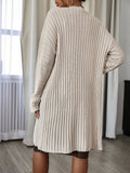 Fashionkova  Beige H Shape Knee Length Loose Open Cardigan Sweater For Women Long Sleeves Autumn Winter Double Brioche Knit Clothing