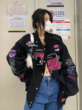 Fashionkova  Gothic Punk Embroidery Sweatshirts Women Harajuku Zip Up Oversize Hoodies Black Loose Casual Tops Jacket Vintage Hippie