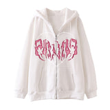 Fashionkova  Y2k Zip Up Hoodies Women Autumn Winter Grunge Goth Letter Print Oversized Jackets Harajuku Hip-Hop Streetwear Hooded Sweatshirts