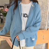 Fashionkova  Korean Version Loose Wind Long Sleeve Cardigan Hoodie Sweater Casual Coat Women's 2022 Spring And Autumn Solid Color Coat 22709