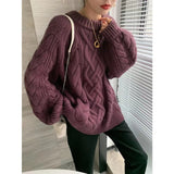 Fashionkova  Version Of Loose Languid Lazy Wind Twisted Flower Thickened Woolen Knit Woman Autumn Winter Round Neck Long Pullover Sweater