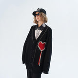 Fashionkova  Gothic Heart Cardigan Sweater For Women Harajuku Emo Embroidery Black Knitted Jumper Female Vintage Long Sleeve Jackets