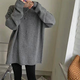 Fashionkova  Senior 100% Pure Cashmere Sweater Women Klein Blue Sweater Round Neck Loose Thickened Medium Long Knitted Sweater