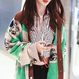 Fashionkova  Korean Style Bear Print Sweater Women Kawaii Plaid Loose Knitted Jumper Japanese Fashion Polo Collar Tracksuit Autumn
