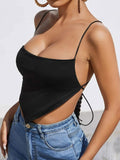 Fashionkova  Sexy Black Crisscross Tied Backless Hem Cami Crop Top Women Streetwear Gothic Y2K Solid Bodycon Spaghetti Strap Tank Clubwear