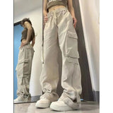 Fashionkova  American Y2K White Vintage Cargo Jeans Fashion Pocket High Waist Straight Pants High Street Baggy Wide Leg Denim Trouser Ladies