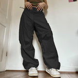 Fashionkova  Y2K Baggy Cargo Pants Women Drawstring Low Waist Sweatpants Vintage Casual Streetwear Loose Wide Leg Trousers Parachute Pants