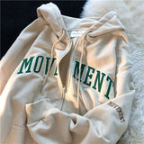 Fashionkova  Women Hoodie Harajuku Korean Version Oversized Solid Color Zip Up Sweatshirt Female Casual Long Sleeve Pocket Hooded Coat Jacket