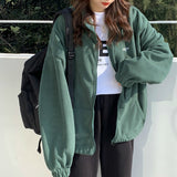 Fashionkova  Women Zipper Hoodies Letter Printed Loose Long Sleeve Plus Velvet Sweatshirt Autumn Harajuku Streetwear Pocket Lapel Jackets