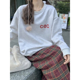 Fashionkova Grey Jacket Women Sweatshirt Vintage Round Neck Printing Long Sleeve Streetwear Fashion Casual Y2K Winter NEW Female Hoodie Tops