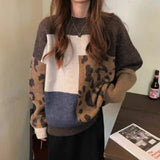 Fashionkova  Winter Vintage Leopard Patchwork Sweater Women Casual Cashmere Knitted Pullovers Ladies Outwear Oversized Female Jumpers