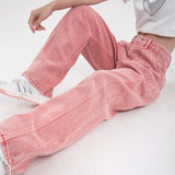 Fashionkova  Pink Woman's Jeans High Waist 2023 Summer Wide Leg Denim Trouser Baggy Streetwear Chic Design Ladies Vintage Straight Jean Pants