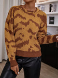 Fashionkova  Brown Orange Long Sleeve O Neck Animal Zebra Pattern Print Knit Clothing Autumn Winter 2022 Women Short Pullover Sweater