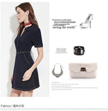 Fashionkova   2023 New Arrival Snap Button Small Flip Collar A-line Dress OL Temperament Waist Fit Short Sleeve Dress Wholesale Customization