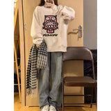 Fashionkova Grey Jacket Women Vintage Sweatshirt Printing Long Sleeve Streetwear Fashion Casual Y2K 2023 Winter Plush Female Pullover Tops