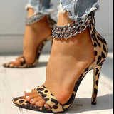 Fashionkova    Summer Large High-Heeled Sandals 2022 New Thin Heel Leopard Print Foot Ring Chain Women's Foreign Trade Shoes LX-33