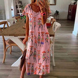 Fashionkova  Woman Long Summer Dress Casual Split Dresses Ethnic Style Digital Print Maxi Dresses Girls Loose Beach Sundress Robe De Plage