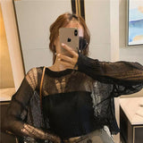 Fashionkova  Gothic Emo Black Oversize Cropped Sweater Women Grunge Hollow Out Punk Harajuku Hip Hop Jumper Female Pullover Tops