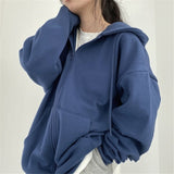 Fashionkova  Women Hoodies Harajuku Korean Version Loose Oversized Sweatshirts Vintage Solid Color Long Sleeve Hooded Sweatshirt Zipper Coats