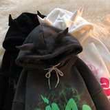 Fashionkova  Y2k Women Sweatshirts 2022 Autumn Funny Graffiti Monster Letter Print Anime Hoodies Fashion Harajuku Gothic Hooded Sweatshirts