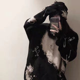 Fashionkova  Grunge Gothic Hollow Out Black Womens Winter Sweaters Punk Harajuku Hippie Tie Dye Print Jumper Pullover Female Tops