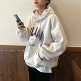 Fashionkova  Fashion Hoodie Yellow Sweatshirt Long Sleeve Korean Lazy Wind Baggy Letter Printing Vintage Female Tops Pullover Hoodie Autumn