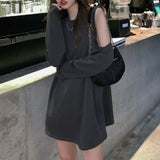 Fashionkova  Korean Style Solid Hoodie Women Streetwear Grey Hollow Out Open Shoulder Pullovers O-Neck Goth Punk Sweatshirts Female