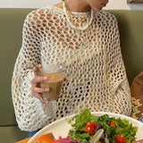 Fashionkova  Y2K Aesthetic Hollow Out Knit Pullovers 2022 Vintage Harajuku Fairycore Grunge Top Loose Crochet Smock Cover-Ups Sweater Clothes