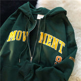 Fashionkova  Letter Embroidery Hoodies Women Autumn Retro Oversized Loose Zipper Hooded Sweatshirts Y2k Casual Long Sleeve Hoodie Streetwear